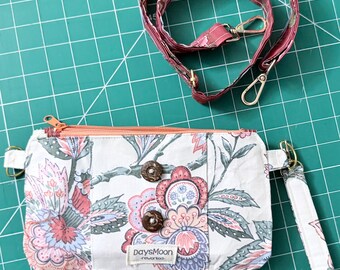 Bolso de mano doble con cremallera, estampado floral reciclado y hecho a mano – Bolso bandolera con estampado botánico estilo boho