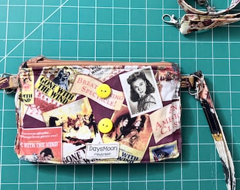 Bolso de mano con doble cremallera estilo collage de películas de Hollywood vintage – Bolso bandolera clásico hecho a mano