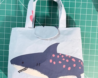 Upcycled Shark Print Tote Bag – Purse Handmade Ocean Animal Lover Sea Life Everyday Carry