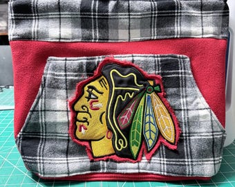 Upcycled Chicago Hockey Team Tote Bag | Winter Sports Bag| Handmade Eco-Friendly ONE OF A KIND