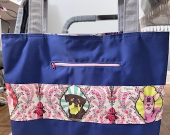 Handmade Dog Print Mobility Tote Bag for Wheelchair, Walker, Rollator Accessory