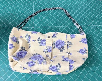 Floral Denim Shoulder Bag Upcycled Yellow Rose Purse Y2K Coquette Chain Strap Baguette Cottagecore