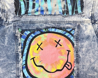 Upcycled Distressed Acid Wash Nirvana Denim Jacket 2X – Unisex Oversized "Come-As-You-Are", 90s ONE-OF-A-KIND