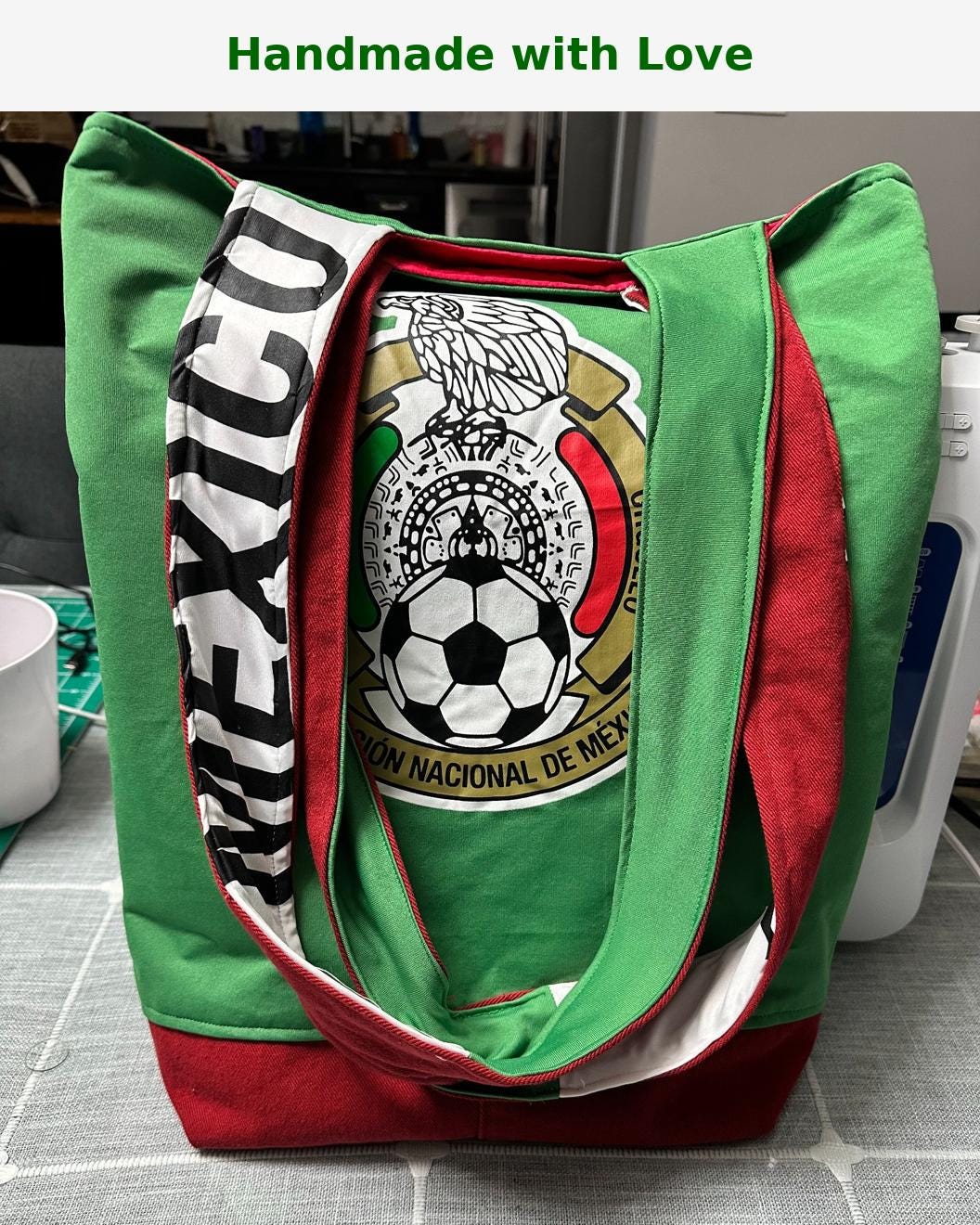 Handmade Mexico Soccer Tote | Bolsa Selección Nacional | Repurposed Jersey | Tricolor Fan Bag | Futbol Mexicano | Orgullo Mexicano