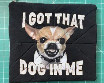 Quilted Double-Sided Laptop Zippered Sleeve Upcycled Dog Graphic Tee Paw Print Handmade Tech Pouch