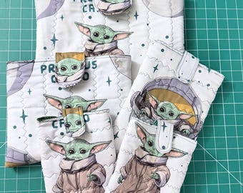 Quilted Book Sleeve – Upcycled Sci Fi Alien Child, Padded Kindle Tablet Laptop (5 Sizes)