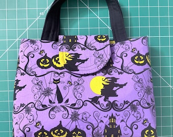 Halloween Witch Tote Bag – Spooky Handbag Black Cat Pumpkin Print Fall Purse Magnetic Snap