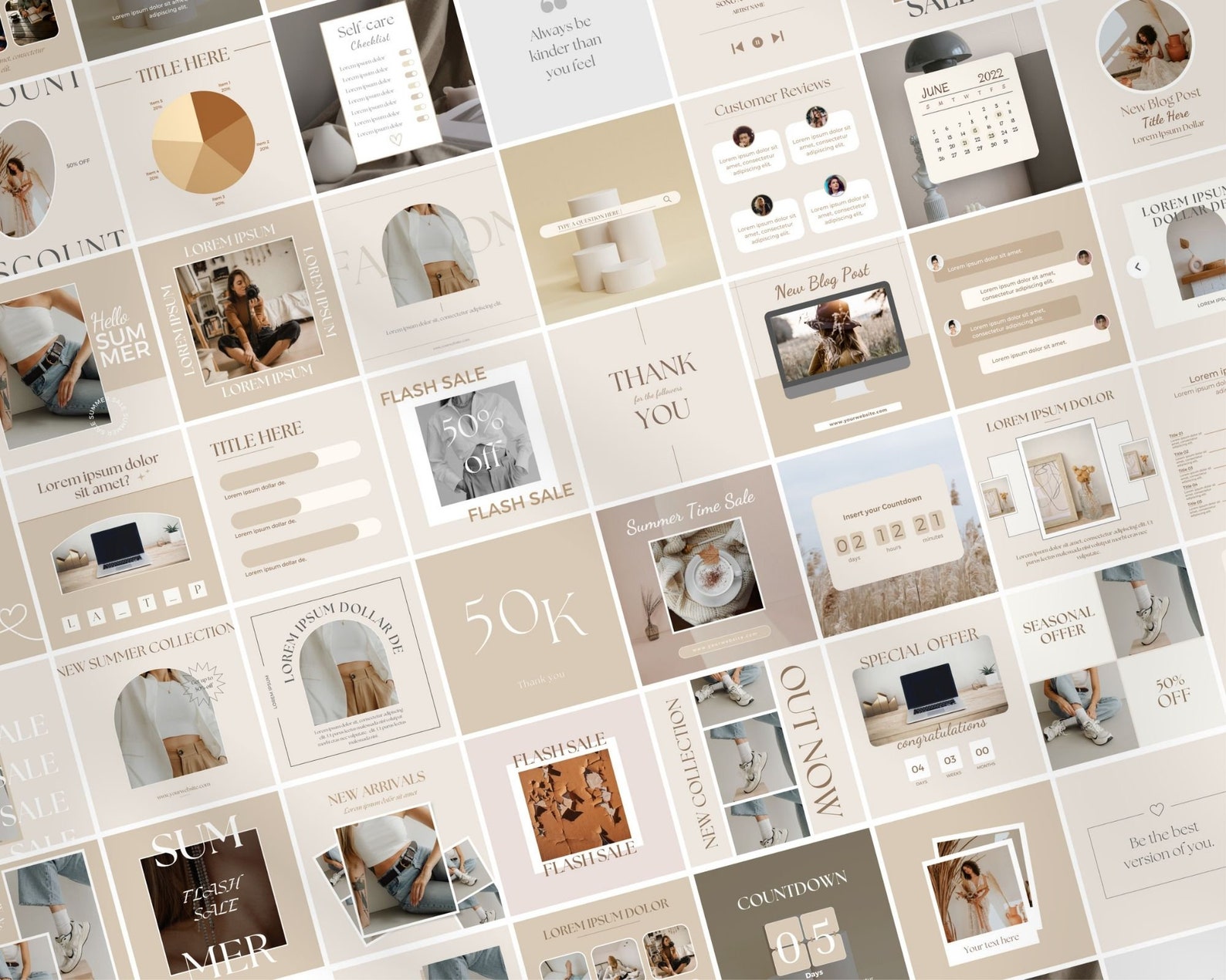 350 Boho Inspired Instagram Templates Kit Designed With Canva Beige