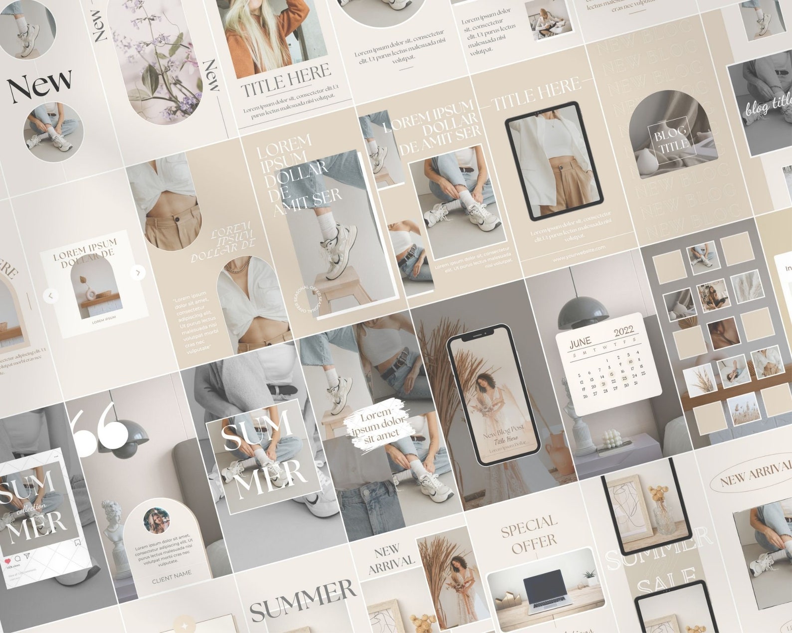 350 Boho Inspired Instagram Templates Kit Designed With Canva Beige