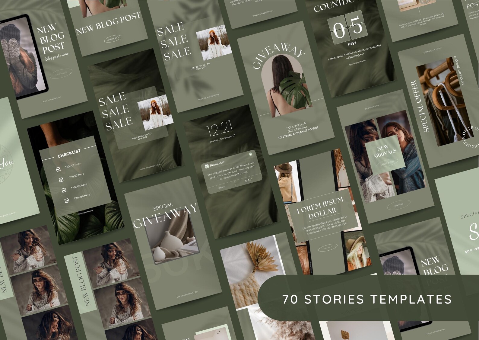 150 Luxury Green Instagram Templates Kit Designed With Canva Green