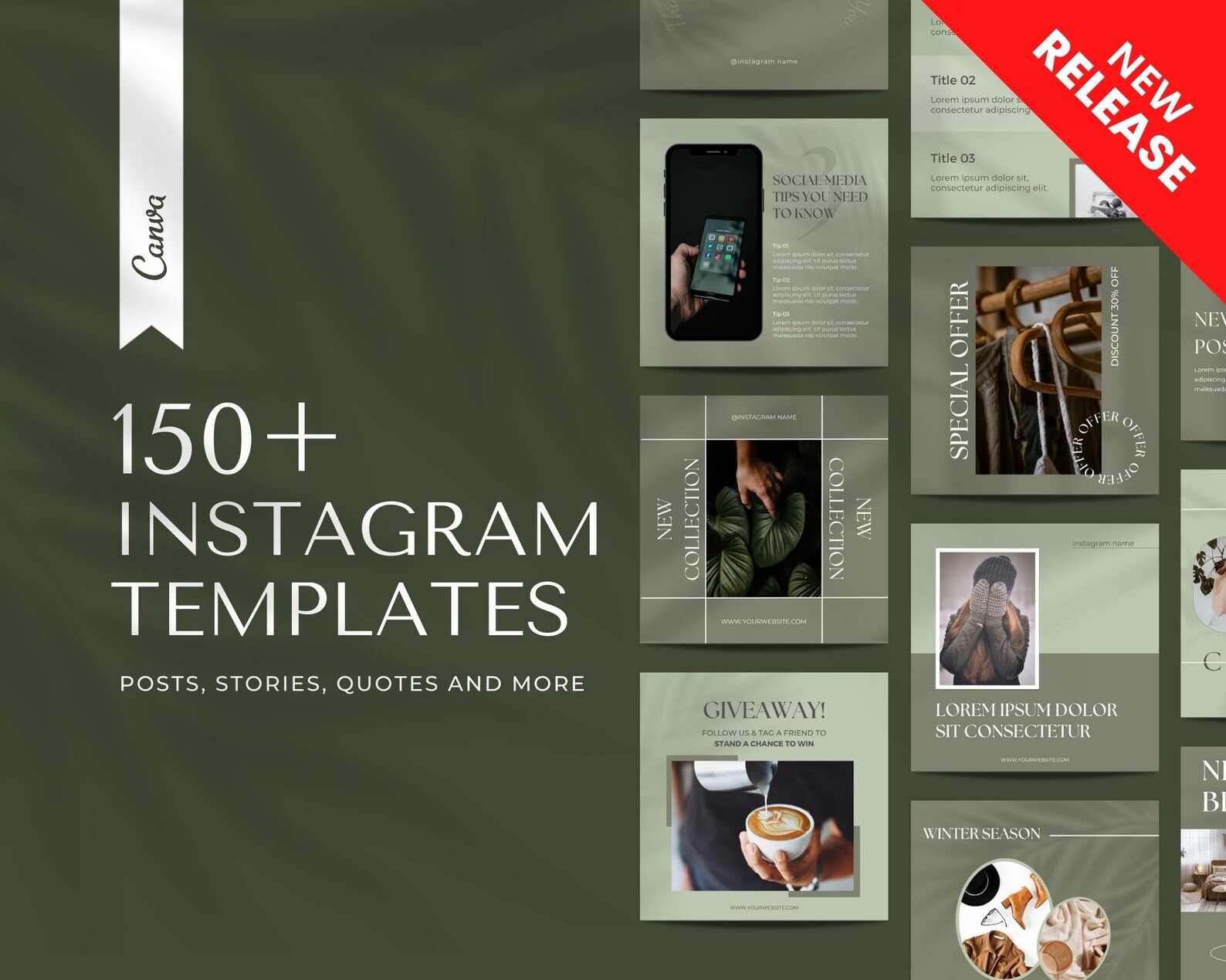 150 Luxury Green Instagram Templates Kit Designed With Canva Green