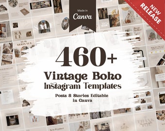 460+ Vintage Boho Instagram Templates Kit Designed with Canva | Beige Instagram Template | Instagram Stories | Instagram Post Template