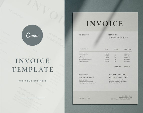 Customizable and Printable Invoice Design Template Edit in | Etsy