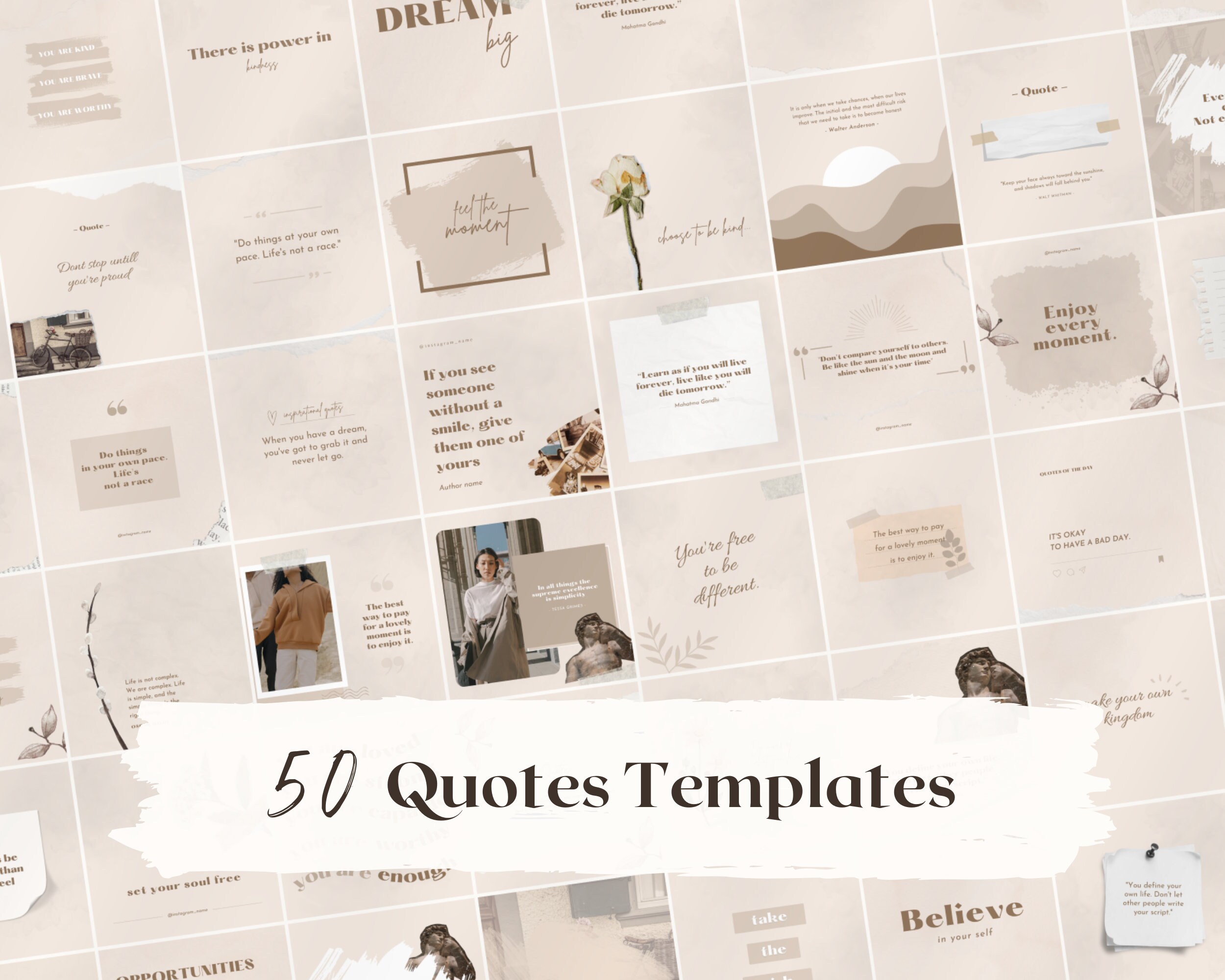 460 Vintage Boho Instagram Templates Kit Designed With Canva Beige