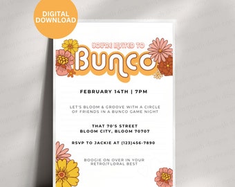 Groovy Bunco Invitation | Digital Printable Floral Bunco Invite | Bunco Girls Party Invitation | Digital Bunco Groovy Invitation