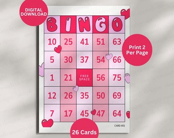 Valentines Day Bingo Cards | Valentines Bingo | Printable Valentines Bingo | Valentine Bingo Card | Red Heart Bingo Cards | Galentines Bingo