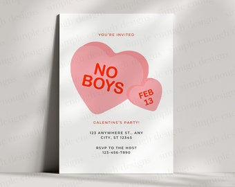 No Boys Party Invite| Galentines Party Invite | Editable Galentines | Galentines Invitation |Galentines Invitation Template No Boys