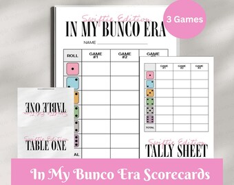 3 GAMES - Lets Roll with Taylor Bunco Cards | Digital Printable Bunco Swiftie Bunco Cards | Digital Bunco Cards Tally Sheet Rules Scorecards