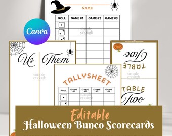 Halloween Bunco ScoreCards | Digital Editable Printable Halloween Bunco Cards | Bunco Cards Tally Sheet Rules Table Scorecards | Fall Bunco