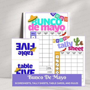 Bunco De Mayo / Tarjetas de Bunco Digitales Imprimibles del Cinco De Mayo / Tarjetas de Bunco Digitales Hoja de Conteo Reglas Tabla de Puntuación / Tarjetas de Puntuación de Bunco de Mayo