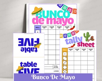 Bunco De Mayo | Digital Printable Cinco De Mayo Bunco Cards | Digital Bunco Cards Tally Sheet Rules Table Scorecards | May Bunco Scorecards