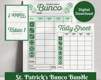 March Bunco Bundle Scorepad | Downloadable Bunco | Bunco Scorecards | St Patricks Bunco | Bunco Scoring |  Printable St Patricks Day Games
