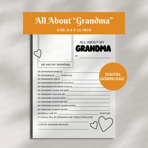 Alles über meine Oma Printable | Fragebogen Oma | Fragebogen Oma | Alles über meine Oma | Muttertagskarte Printable Oma