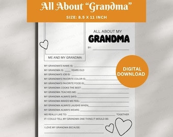 All About My Grandma Printable | Grandma Questionnaire | Grandma Questionnaire | All About My Grandma | Mothers Day card Printable Grandma