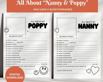 All About My Poppy Printable | Poppy Questionnaire | Nanny Questionnaire | All About My Poppy Interview | Grandpa Grandma Birthday Gift