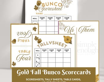 Fall November Bunco Scorecards Bunco Scorecard Fall | Autumn Digital Printable Bunco Cards | Bunco Cards Tally Sheet Rules Table Scorecards