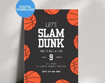 Slam Dunk Party Invite Basketball | Digital Printable Basketball Party Invit | Boys Basketball Party Invites | Basketball Party Invites