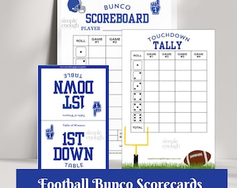 Football Bunco Cards | Downloadable Bunco Cards | Digital Bunco Cards Tally Sheet Rules Table Scorecards | Printable Bunco Scoresheets