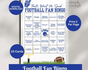 Bingo "Eso fue lo que dijo" / Bingo para aficionados al fútbol / Bingo para maridos futbolistas / Tarjetas de puntuación de bingo de fútbol / Bingo divertido de fútbol americano