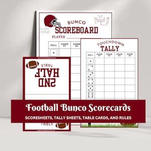 Football Bunco Cards | Downloadable Bunco Cards | Digital Bunco Cards Tally Sheet Scorecards | Printable Bunco Scoresheets | Football Bunco