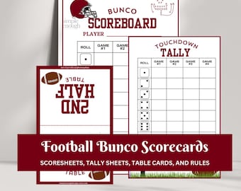 Football Bunco Cards | Downloadable Bunco Cards | Digital Bunco Cards Tally Sheet Scorecards | Printable Bunco Scoresheets | Football Bunco