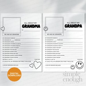 Tout sur mon grand-père imprimable | Questionnaire grand-père | Questionnaire grand-mère | Tout sur ma grand-mère | Carte fête des pères imprimable Papy