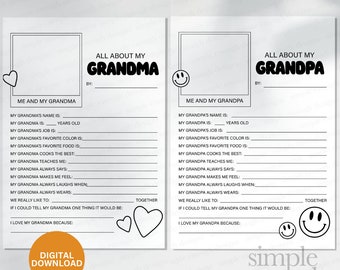 All About My Grandpa Printable | Grandpa Questionnaire | Grandma Questionnaire | All About My Grandma | Fathers Day card Printable Grandpa