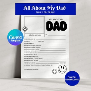 All About My Dad | Editable Father&#39;s Day Interview | Fathers Day Questionnaire Preschool | Dad Birthday Gift