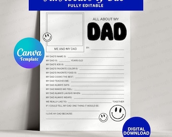 All About My Dad | Editable Father's Day Interview | Fathers Day Questionnaire Preschool | Dad Birthday Gift