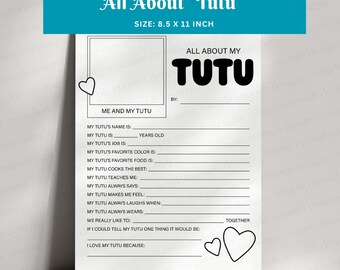 All About My Tutu Printable | Tutu Questionnaire | All About My Tutu Interview | Tutu Birthday Gift | Best Tutu Ever | Tutu Mothers Day Gift