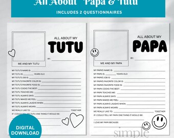 All About My Papa Printable | Tutu Papa Questionnaire | All About My Tutu Interview | Papa Tutu Birthday Gift | Best Papa Ever