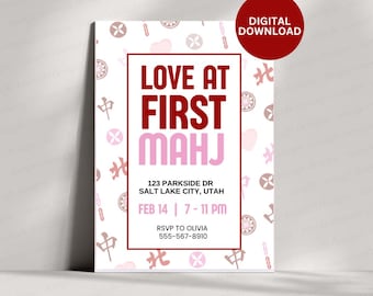 Mahjong Invitation | Valentines Mahjong Invite | February Mah jong Invitation | Mah Jong Ladies Night Out | Girls Night | Love at First Mahj