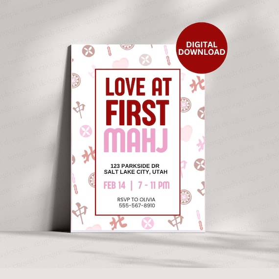 Mahjong Invitation | Valentines Mahjong Invite | February Mah jong Invitation | Mah Jong Ladies Night Out | Girls Night | Love at First Mahj
