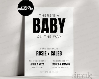 Black & White Baby Shower Invitation | Digital Printable Baby Shower Invite | Black and White Baby Invitation | Digital Baby Shower Invite