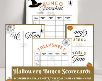 Halloween Bunco ScoreCards | Digital Printable Halloween Bunco Cards | Digital Bunco Cards Tally Sheet Rules Table Scorecards | Fall Bunco