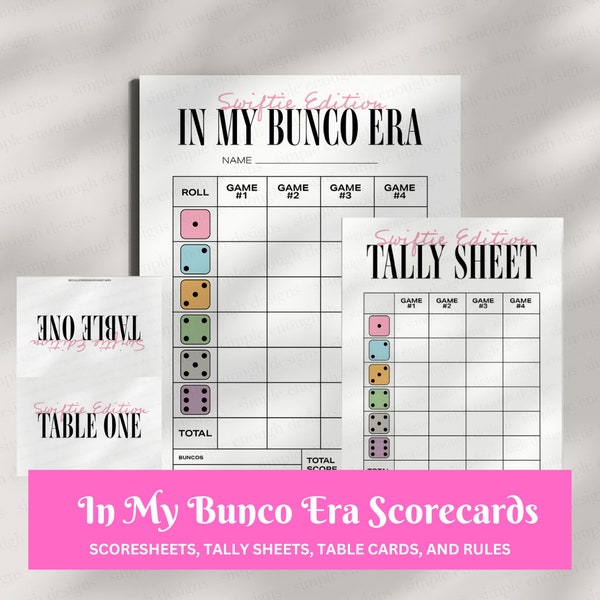 Let's Roll with Taylor Bunco Cards | Digital Printable Bunco Swiftie Bunco Cards | Digital Bunco Cards Tally Sheet Rules Table Scorecards