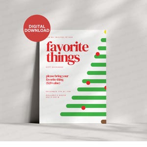 Favorite Things Party Invitation Downloadable | Christmas Tree Invitation Favorite Things | Editable Christmas Favorite Things Invitation