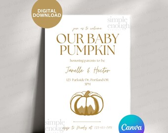 Printable Pumpkin Baby Shower Invite | Little Pumpkin Baby Shower Invite Template | Baby Shower Invitation Digital Download Pumpkin