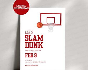 Lets Slam Dunk Party Invite Basketball | Digital Printable Basketball Party Invit | Boys Basketball Party Invites | Basketball Party Invites