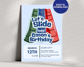 Slide Birthday Party Invite | Slide Birthday Invitation Invite | Playground Party | Indoor Playground | Soft Play Invitation| Blue Green Red
